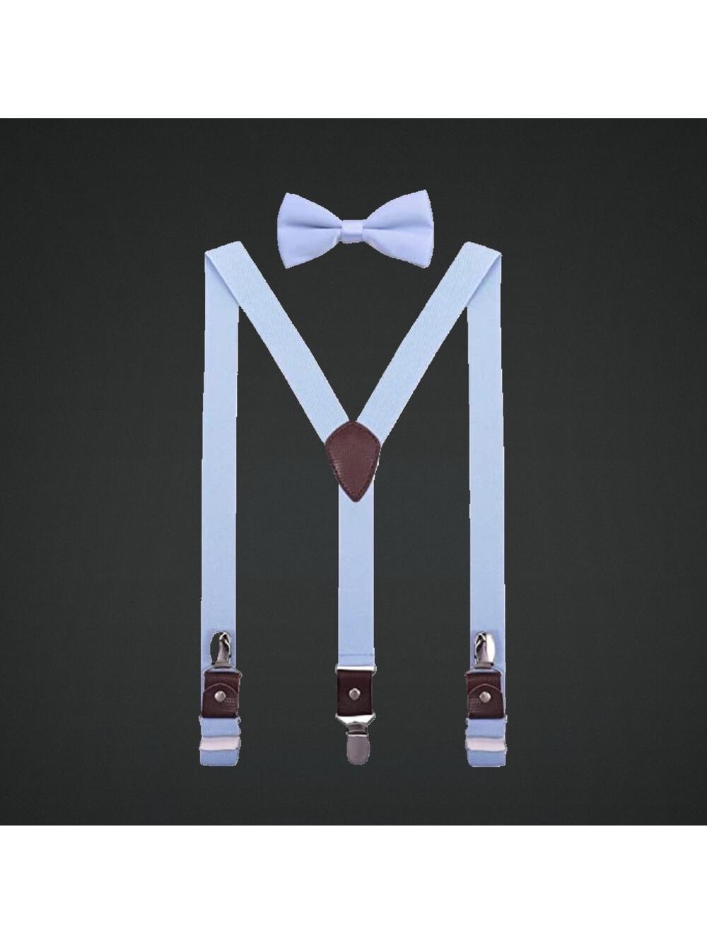Light Blue Boys Adjustable Suspenders and Bow Tie Set with Brown Detail